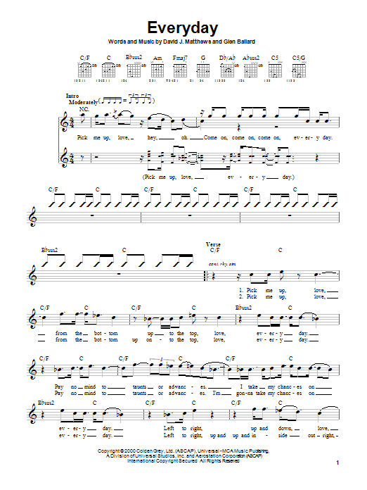 Dave Matthews Band Everyday sheet music notes and chords. Download Printable PDF.