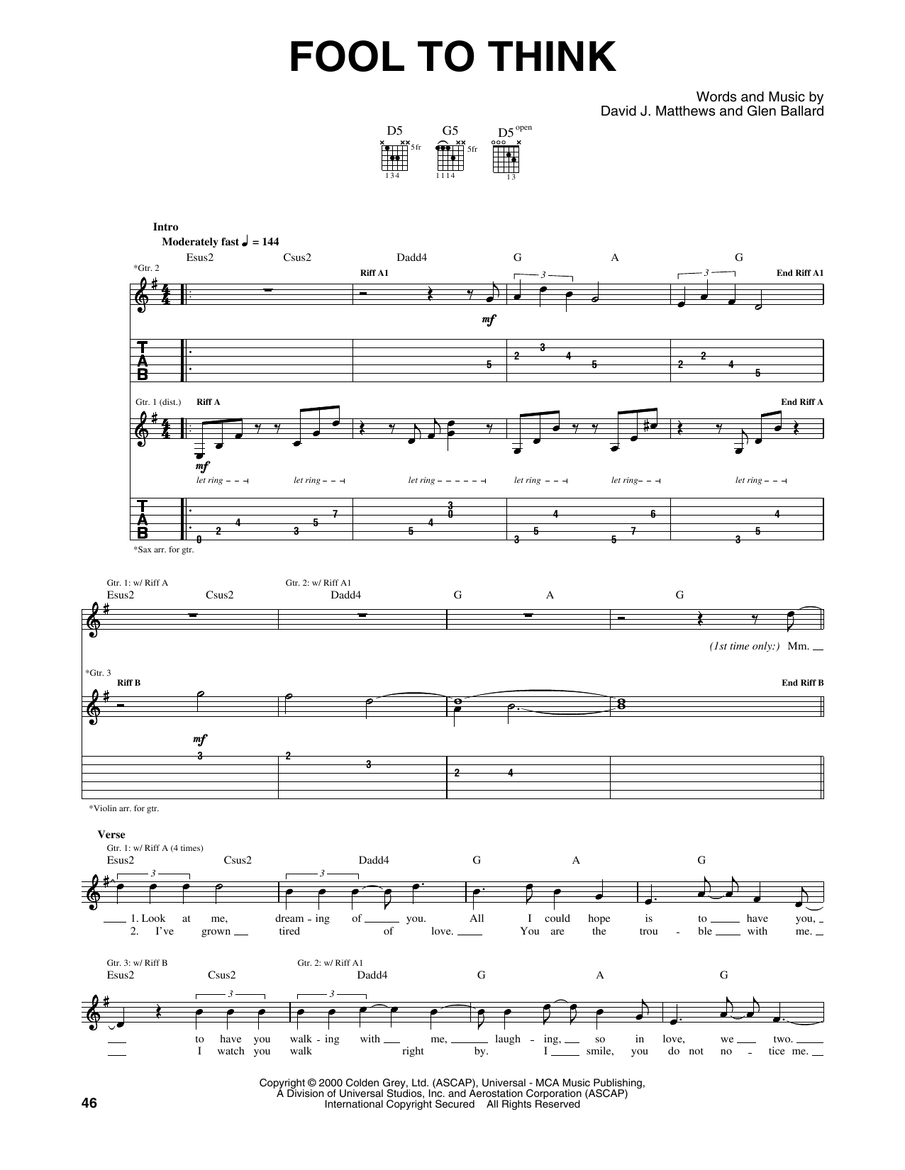 Learn to play Dave Matthews Band Fool To Think sheet music for Guitar Tab in minutes. Dave Matthews Band Fool To Think sheet music notes and chords