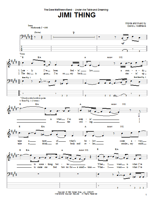 Dave Matthews Band Jimi Thing sheet music notes and chords. Download Printable PDF.