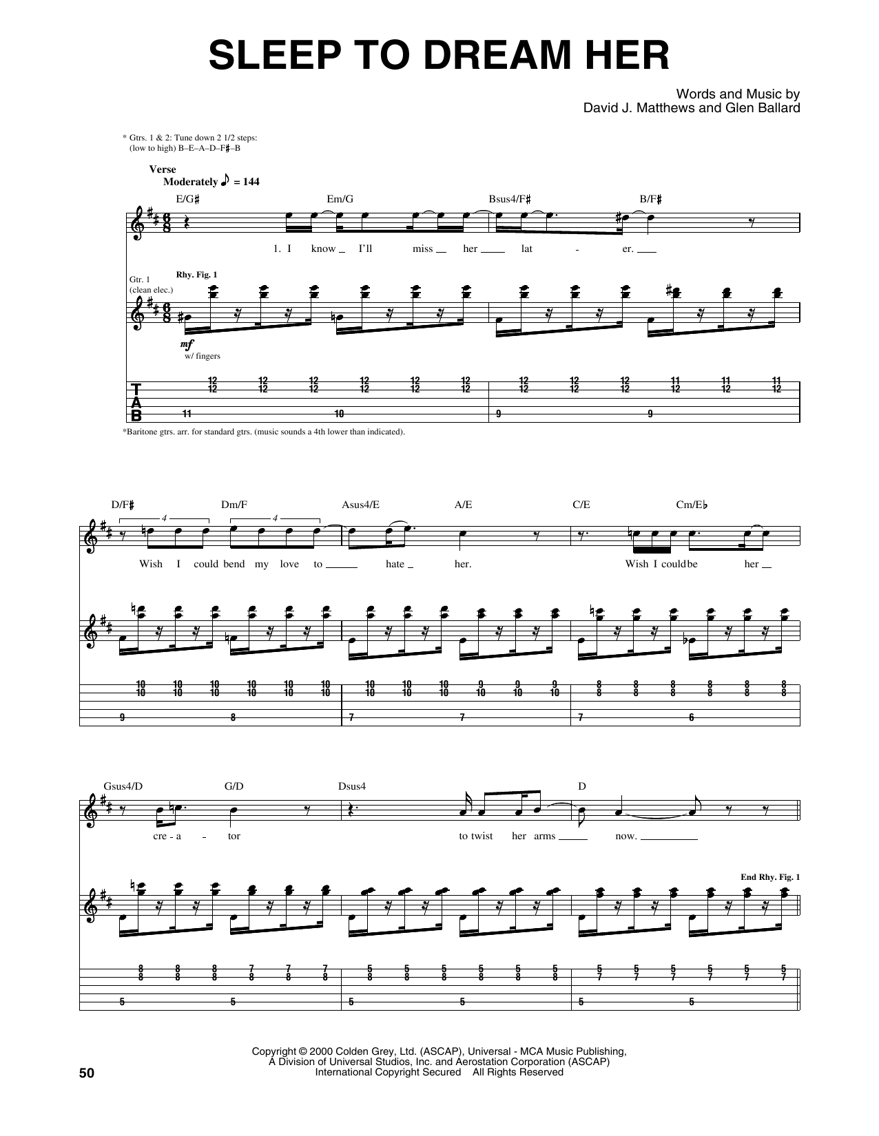 Dave Matthews Band Sleep To Dream Her Sheet Music Pdf Notes