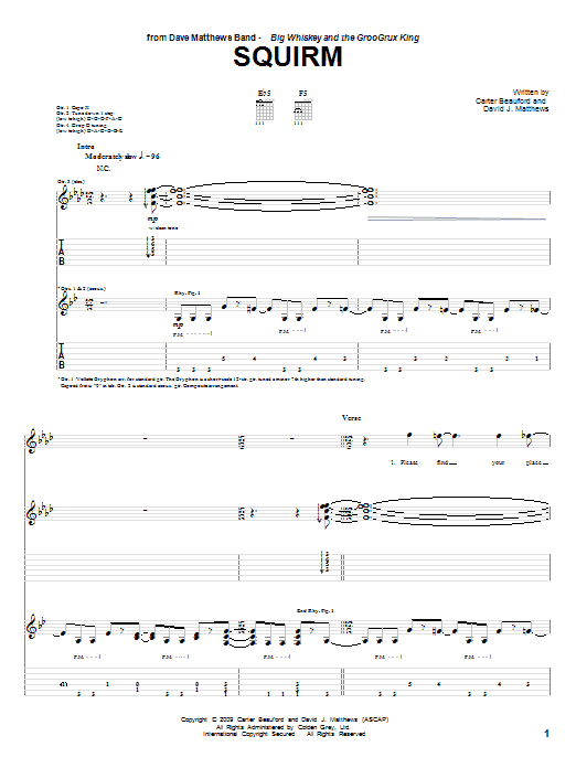 Dave Matthews Band Squirm sheet music notes and chords. Download Printable PDF.