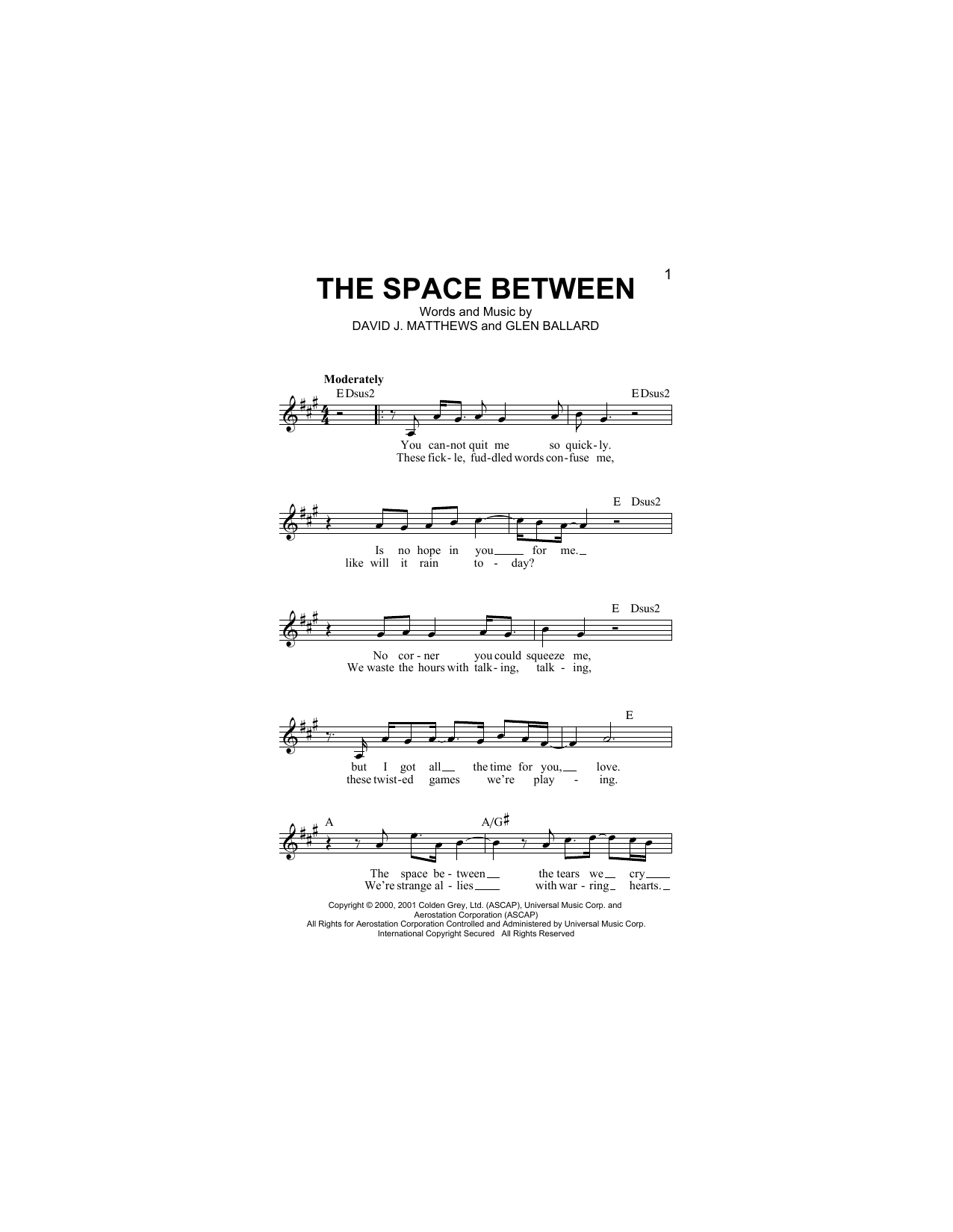 Dave Matthews Band The Space Between sheet music notes and chords. Download Printable PDF.