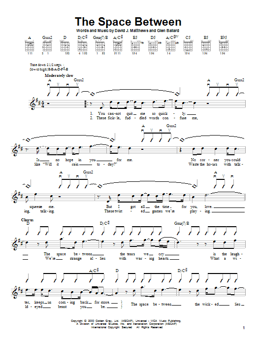 Dave Matthews Band The Space Between Sheet Music PDF Notes Chords 
