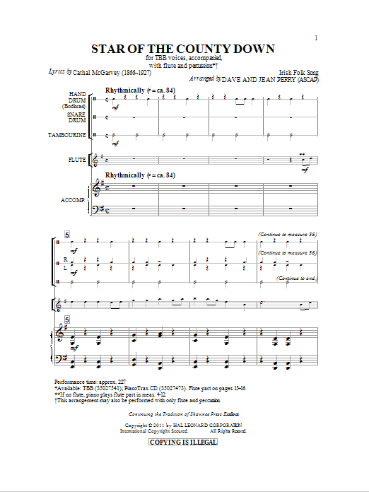 Learn to play Dave Perry Star Of County Down sheet music for TBB Choir in minutes. Price: 3.9900$ Dave Perry Star Of County Down sheet music notes and chords arranged for TBB Choir