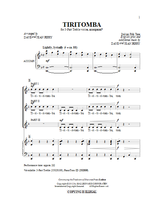 Dave Perry Tiritomba sheet music notes and chords. Download Printable PDF.