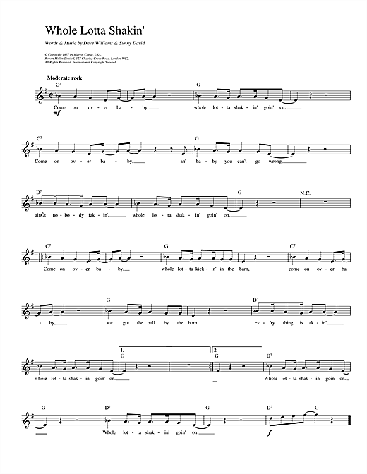Dave Williams Whole Lotta Shakin' sheet music notes and chords. Download Printable PDF.