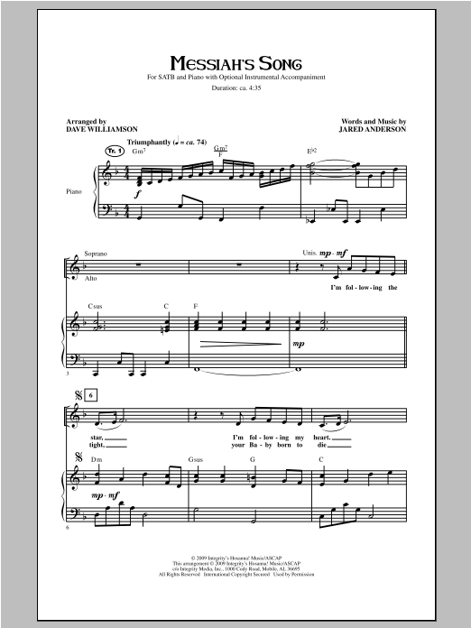 Dave Williamson Messiah's Song sheet music notes and chords. Download Printable PDF.