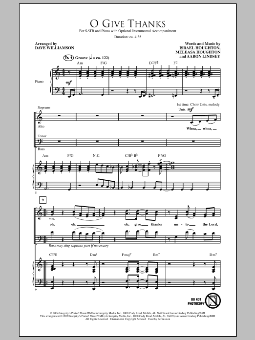 Dave Williamson O Give Thanks sheet music notes and chords. Download Printable PDF.