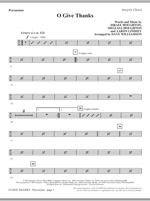 Learn to play Dave Williamson O Give Thanks - Percussion sheet music for Choir Instrumental Pak in minutes. Dave Williamson O Give Thanks - Percussion sheet music notes and chords. Download Printable PDF.