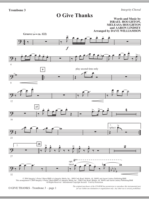 Learn to play Dave Williamson O Give Thanks - Trombone 3 sheet music for Choir Instrumental Pak in minutes. Dave Williamson O Give Thanks - Trombone 3 sheet music notes and chords. Download Printable PDF.