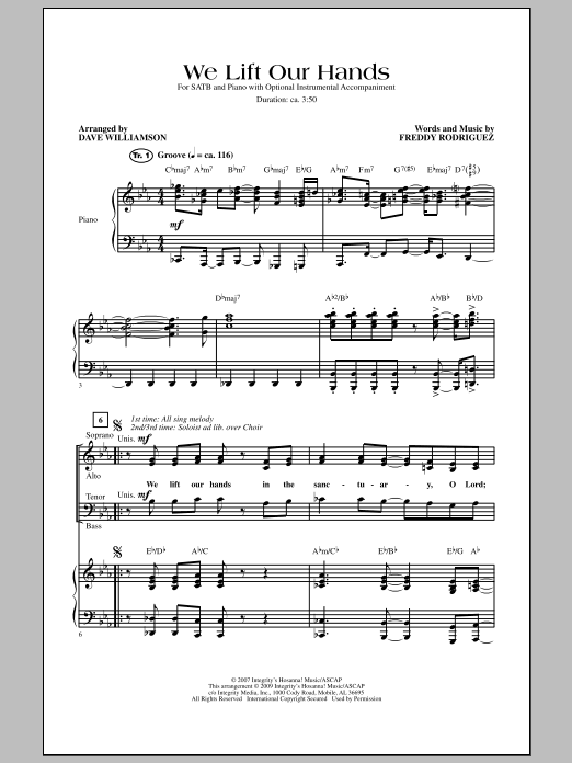 Learn to play Dave Williamson We Lift Our Hands sheet music for SATB Choir in minutes. Price: 3.9900$ Dave Williamson We Lift Our Hands sheet music notes and chords arranged for SATB Choir