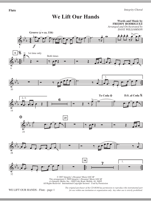 Learn to play Dave Williamson We Lift Our Hands - Flute sheet music for Choir Instrumental Pak in minutes. Dave Williamson We Lift Our Hands - Flute sheet music notes and chords. Download Printable PDF.