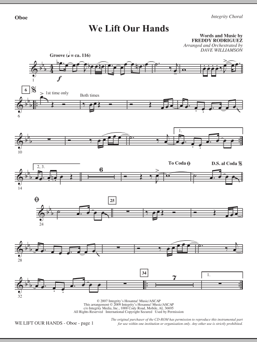 Learn to play Dave Williamson We Lift Our Hands - Oboe sheet music for Choir Instrumental Pak in minutes. Dave Williamson We Lift Our Hands - Oboe sheet music notes and chords. Download Printable PDF.