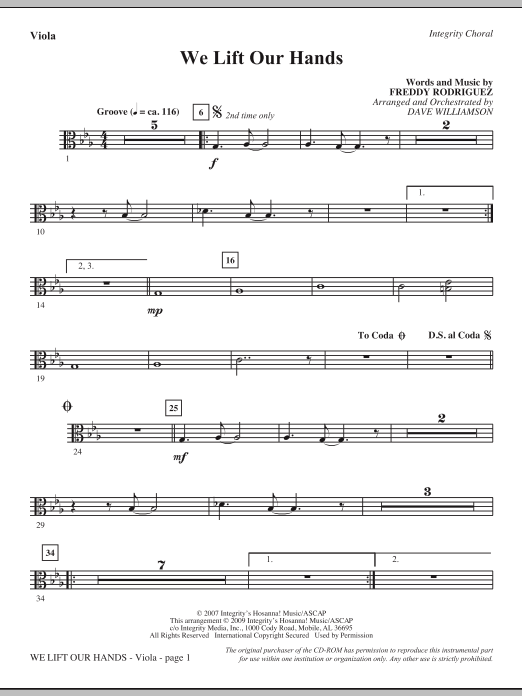 Learn to play Dave Williamson We Lift Our Hands - Viola sheet music for Choir Instrumental Pak in minutes. Dave Williamson We Lift Our Hands - Viola sheet music notes and chords. Download Printable PDF.