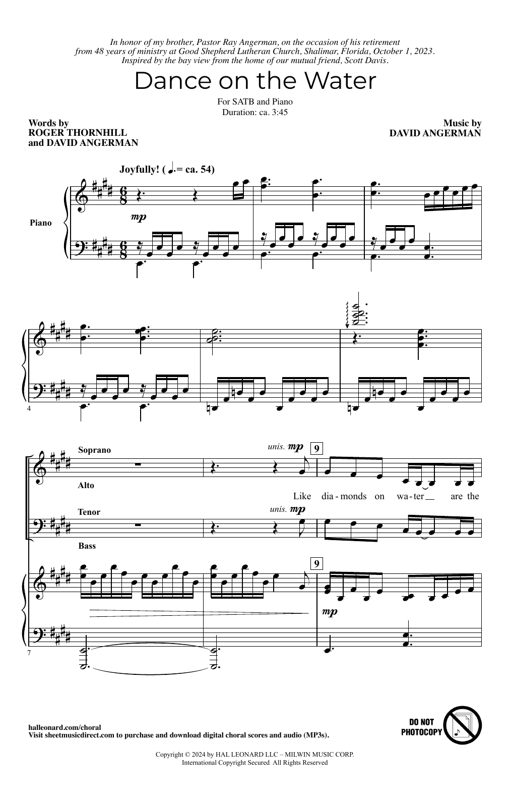 David Angerman Dance On The Water sheet music notes and chords. Download Printable PDF.