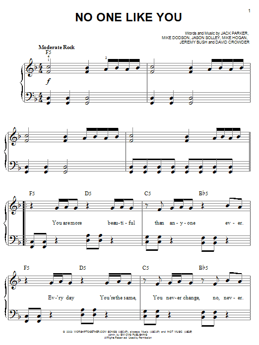 David Crowder Band No One Like You sheet music notes and chords. Download Printable PDF.