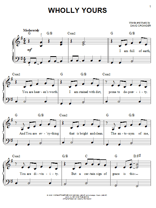 David Crowder Band Wholly Yours sheet music notes and chords. Download Printable PDF.