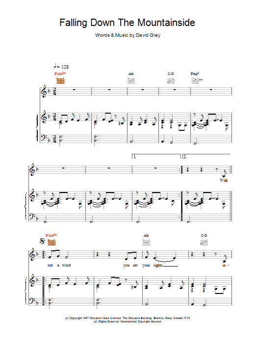 David Gray Falling Down The Mountainside sheet music notes and chords - Download Printable PDF and start playing in minutes.