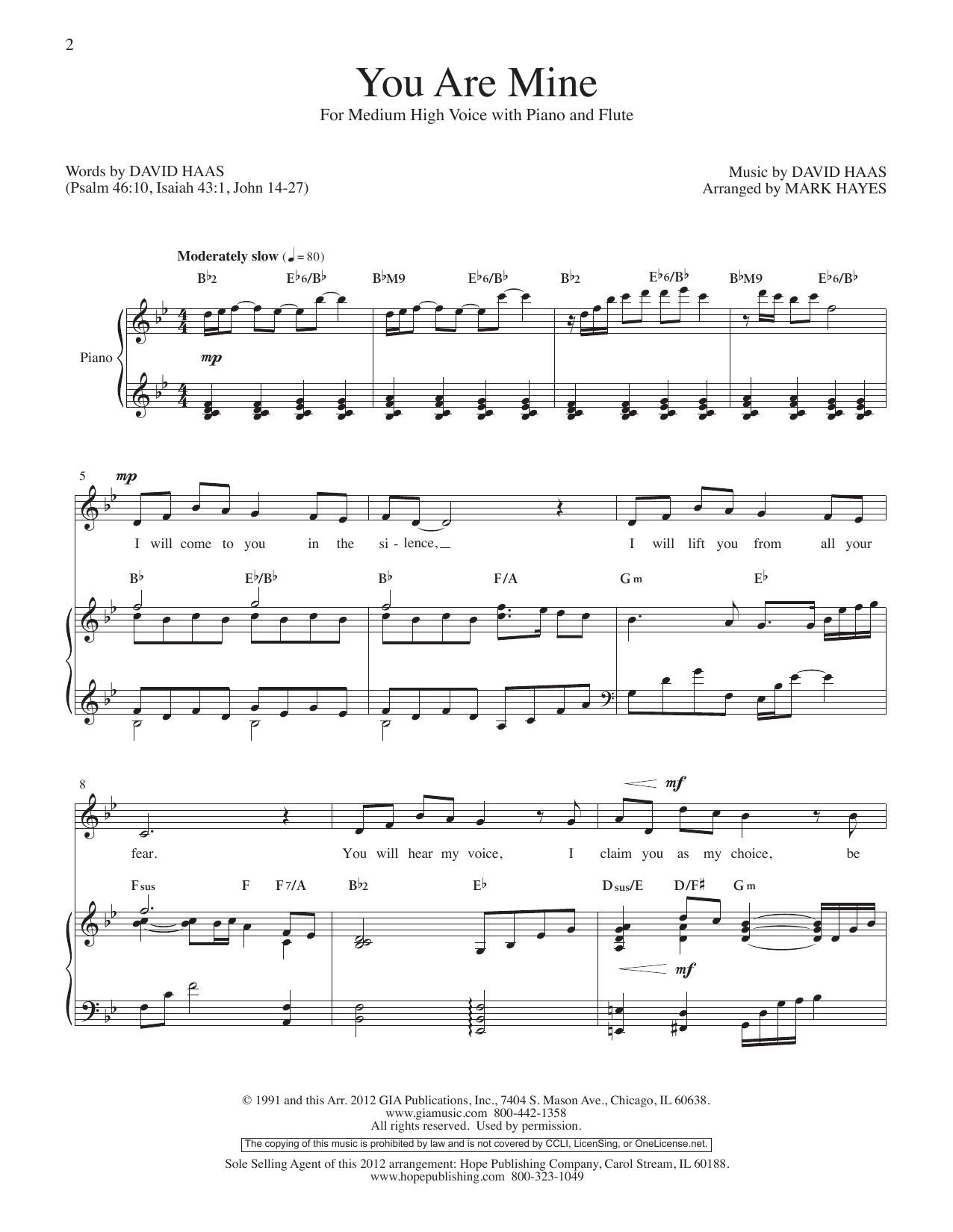 You Are Mine Sheet Music by David Haas | Piano & Vocal | Download 8 ...