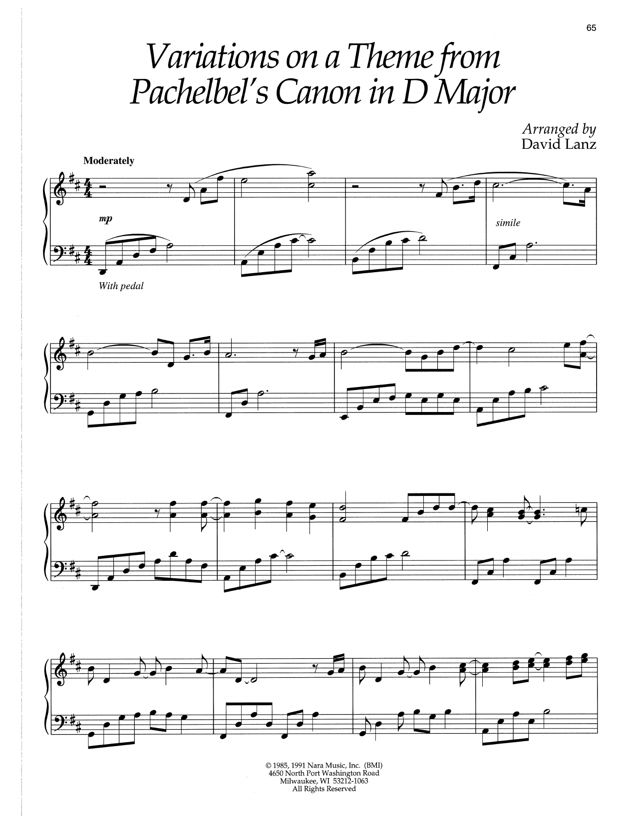 David Lanz Variations On A Theme From Pachelbel's Canon In D Major sheet music notes and chords. Download Printable PDF.