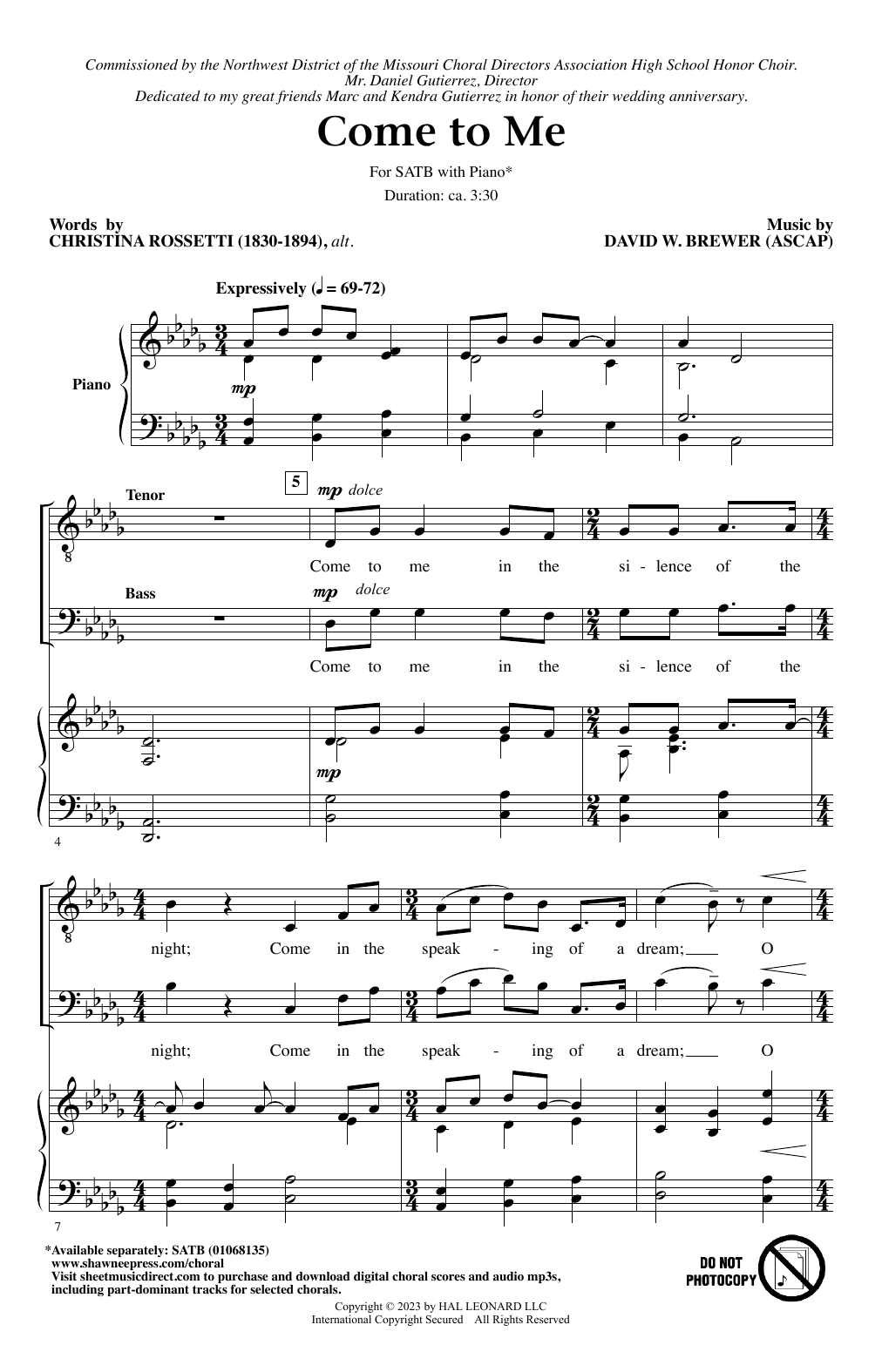 Come To Me Sheet Music by David W. Brewer | SATB Choir | Download 11 ...