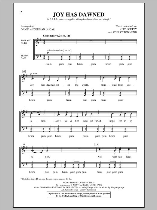 Learn to play David Angerman Joy Has Dawned sheet music for Choir in minutes. David Angerman Joy Has Dawned sheet music notes and chords. Download Printable PDF.