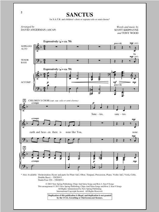 David Angerman Sanctus sheet music notes and chords. Download Printable PDF.