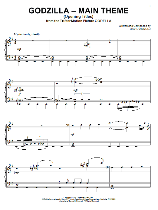 David Arnold "Godzilla - Main Theme (Opening Titles)" Sheet Music PDF  Notes, Chords | Film/TV Score Piano Solo Download Printable. SKU: 84096