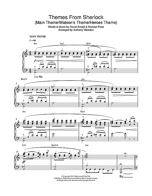David Arnold Michael Price Themes From Sherlock Main Theme Watson S Theme Heroes Theme Sheet Music Pdf Notes Chords Film Tv Score Piano Solo Download Printable Sku 113394 Hallelujah violin play along tab tutorial. david arnold michael price themes from sherlock main theme watson s theme heroes theme sheet music notes chords download printable piano solo