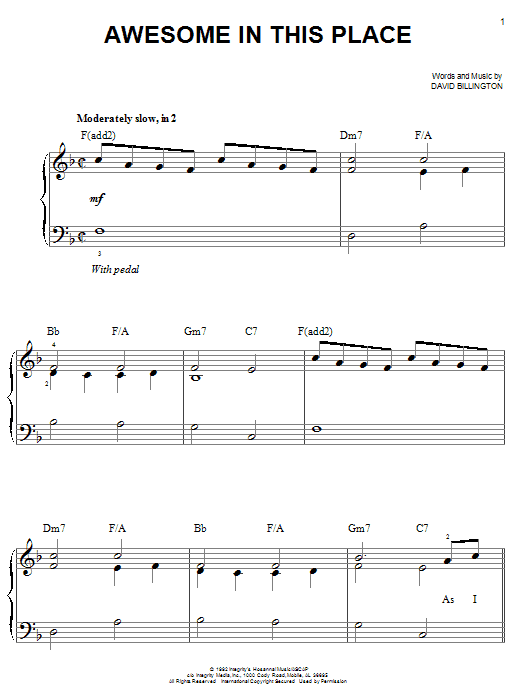 Learn to play David Billington Awesome In This Place sheet music for Easy Piano in minutes. David Billington Awesome In This Place sheet music notes and chords. Download Printable PDF.
