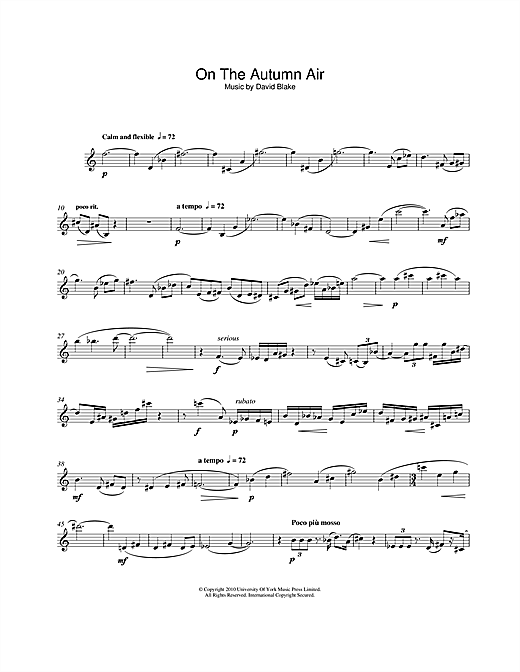 Learn to play David Blake On The Autumn Air sheet music for Oboe Solo in minutes. Price: 5.9900$ David Blake On The Autumn Air sheet music notes and chords. Download Printable PDF.