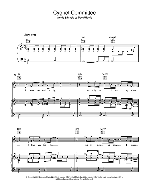 David Bowie Cygnet Committee sheet music notes and chords. Download Printable PDF.