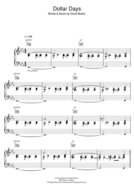 David Bowie Dollar Days sheet music notes and chords. Download Printable PDF.