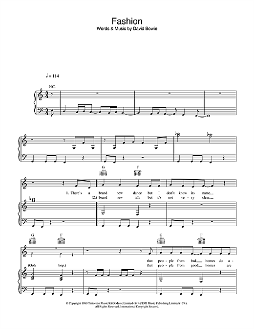 David Bowie Fashion sheet music notes and chords. Download Printable PDF.