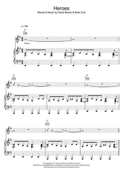 David Bowie Heroes sheet music notes and chords arranged for Easy Piano