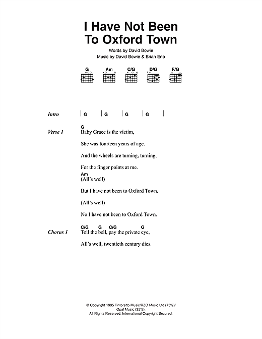 David Bowie I Have Not Been To Oxford Town Sheet Music Pdf Notes Chords Rock Score Guitar Chords Lyrics Download Printable Sku 112216