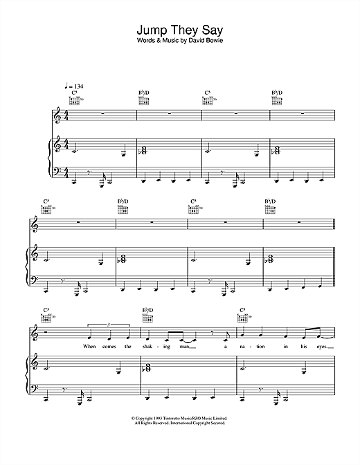 Learn to play David Bowie Jump They Say sheet music for Piano, Vocal & Guitar in minutes. Price: 7.8900$ David Bowie Jump They Say sheet music notes and chords. Download Printable PDF.