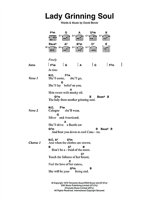 David Bowie Lady Grinning Soul sheet music notes and chords. Download Printable PDF.