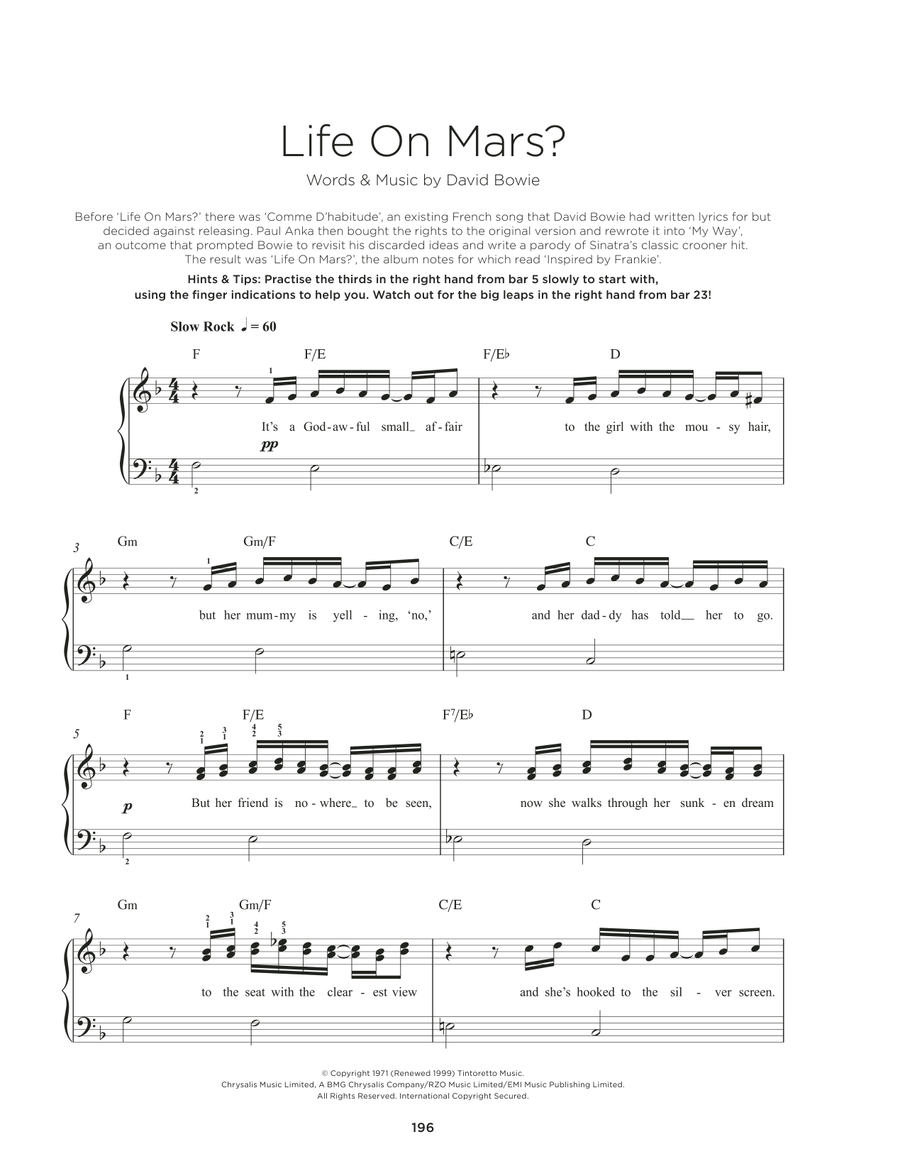 David Bowie Life On Mars sheet music notes and chords. Download Printable PDF.