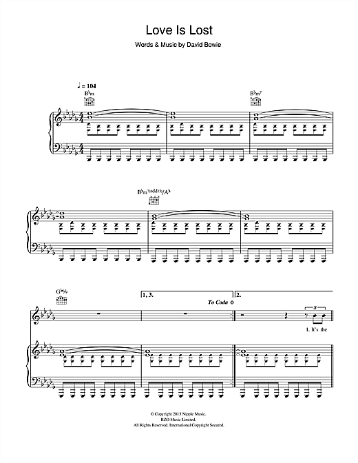 David Bowie Love Is Lost sheet music notes and chords. Download Printable PDF.