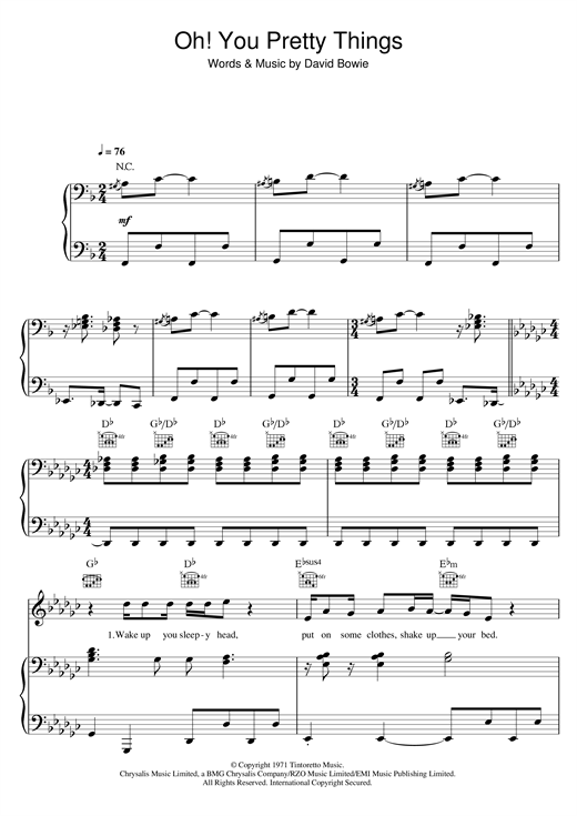 David Bowie Oh! You Pretty Things sheet music notes and chords. Download Printable PDF.
