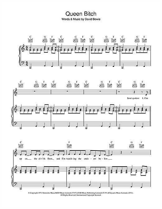 Learn to play David Bowie Queen Bitch sheet music for Piano, Vocal & Guitar in minutes. David Bowie Queen Bitch sheet music notes and chords