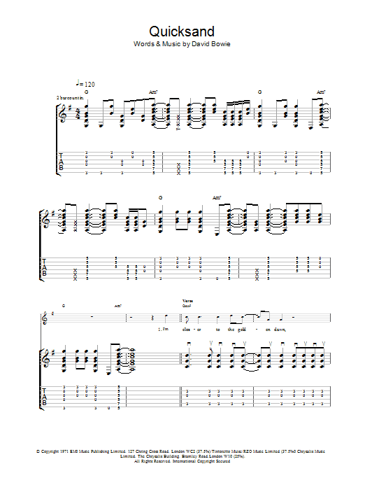 David Bowie Quicksand sheet music notes and chords. Download Printable PDF.