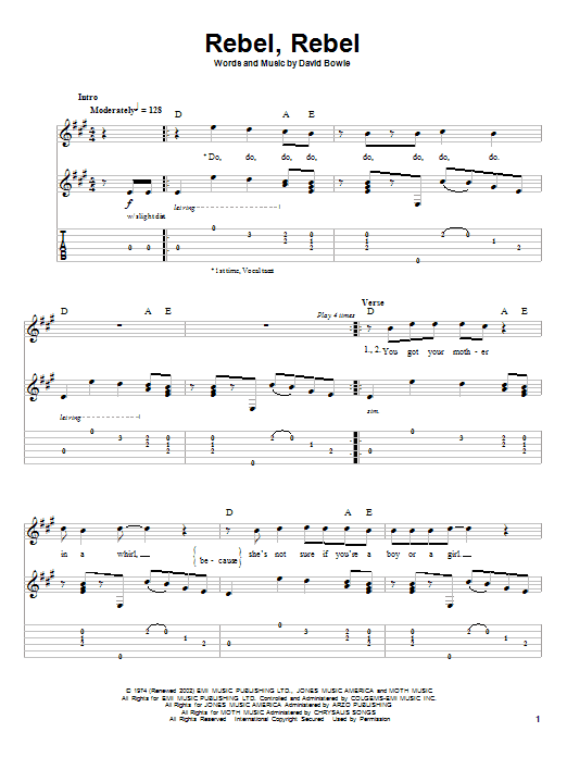 Learn to play David Bowie Rebel, Rebel sheet music for Easy Guitar Tab in minutes. David Bowie Rebel, Rebel sheet music notes and chords. Download Printable PDF.