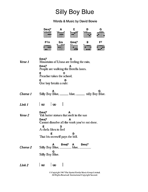 David Bowie Silly Boy Blue sheet music notes and chords. Download Printable PDF.