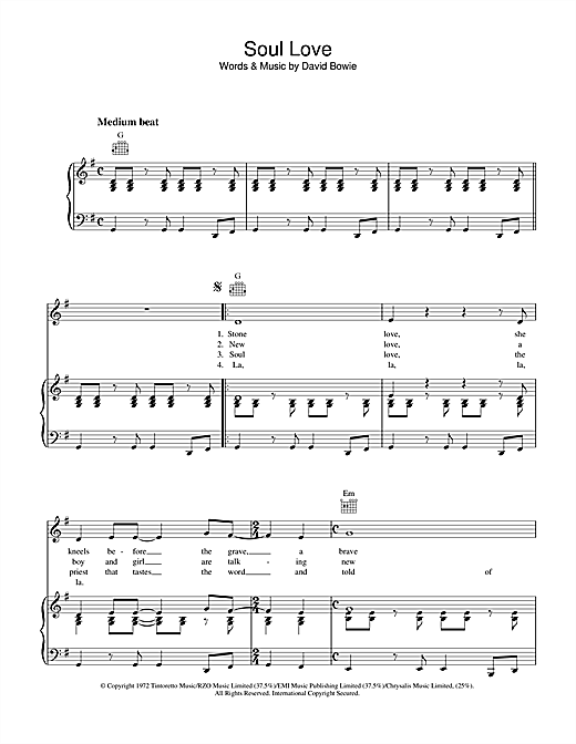 David Bowie Soul Love sheet music notes and chords. Download Printable PDF.