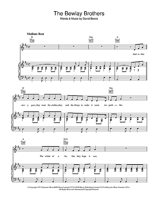 David Bowie The Bewlay Brothers sheet music notes and chords. Download Printable PDF.