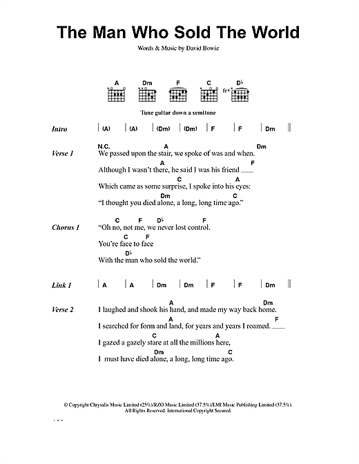 David Bowie The Man Who Sold The World sheet music notes and chords. Download Printable PDF.