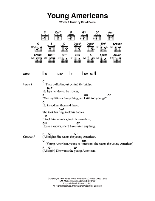 Learn to play David Bowie Young Americans sheet music for Piano, Vocal & Guitar in minutes. David Bowie Young Americans sheet music notes and chords. Download Printable PDF.