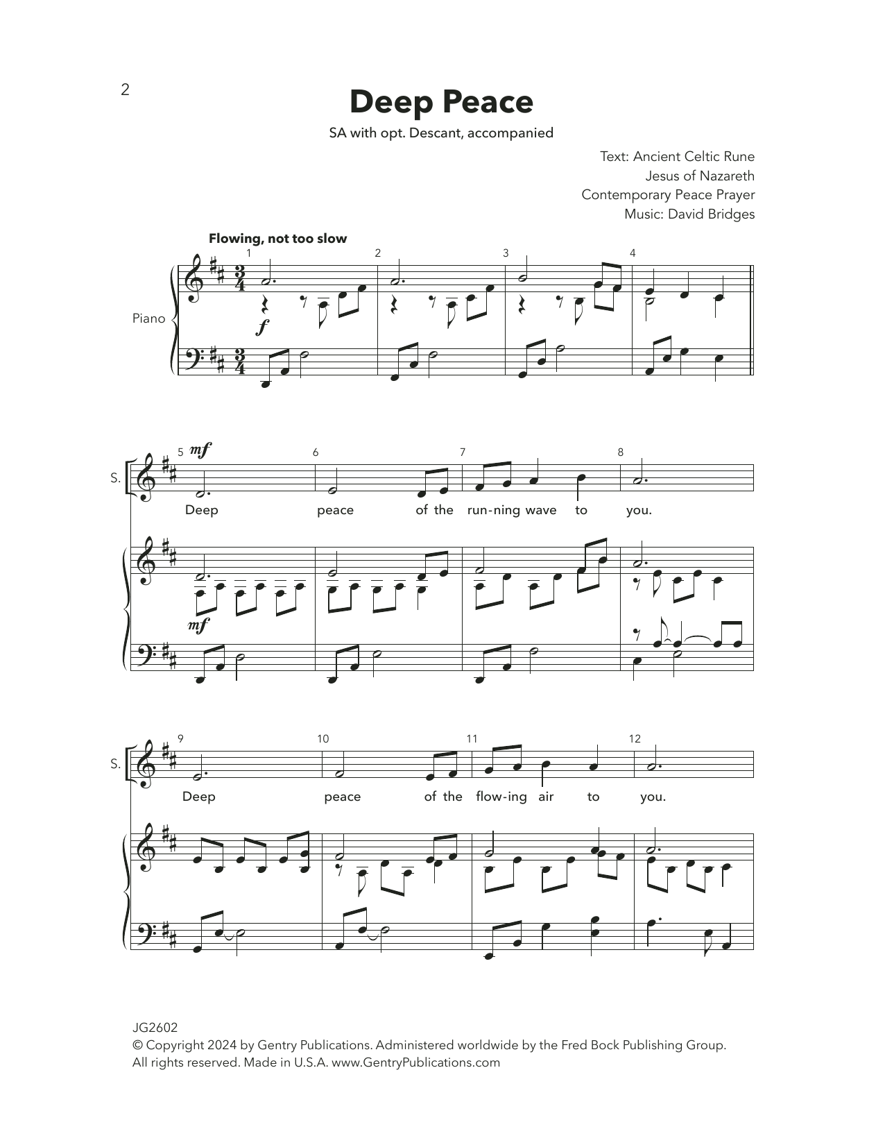 David Bridges Deep Peace sheet music notes and chords. Download Printable PDF.